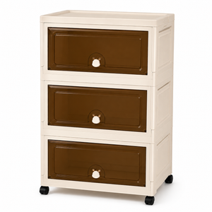 3-Tier Foldable Storage Cabinet (Deep Brown Doors)