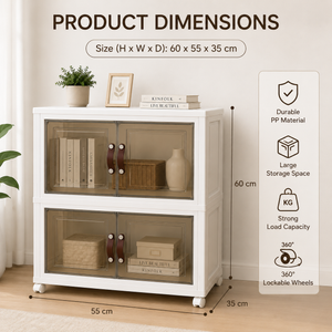 2-Tier Foldable Cabinet (Square-Panel Clear Doors) - Image 2