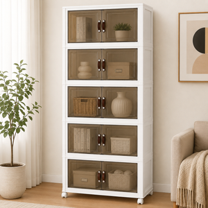 5-Tier Foldable Cabinet (Wide, Square-Panel Clear Doors)