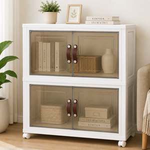 2-Tier Foldable Cabinet (Square-Panel Clear Doors)