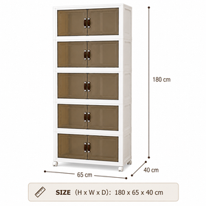 5-Tier Foldable Cabinet (Wide, Square-Panel Clear Doors) - Image 2